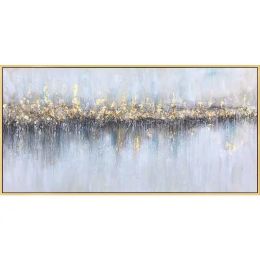 100% Handmade Gold Foil Abstract Oil Painting Wall Art Modern Minimalist Blue Abstract Picture Canvas Home Decor For Living Room No Frame