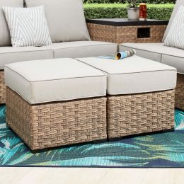 River Oaks All-Weather Wicker Outdoor Ottomans â€“ 2 Pack; Beige