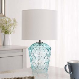 Table Lamp with Shade 16.5"H-Aqua Color; Geo Glass Texture with Modern Style