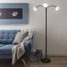 3 Head Floor Lamp; LED Light with Adjustable Arms; Touch Switch and Dimmer (Black)