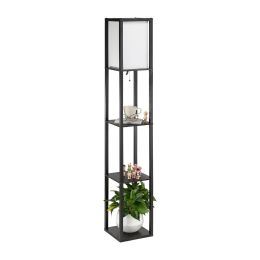 Stand Floor Lamp with Storage Shelf & Fabric Shade; 9.50W LED Bulb Black