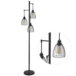 67" Industrial Floor Lamp with 3 Hanging Lights; Bulbs Included