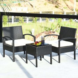 3 Pieces Garden Rattan Furniture Table Chair Set With Cushion Outdoor