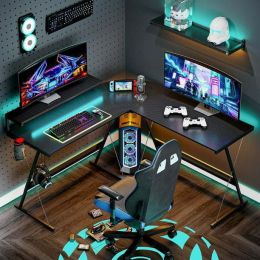 55 Inch L Shape Gaming Computer Desk With Monitor Stand Home Office Corner Desk Black