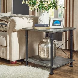 Clayton Rectangular X-Frame End Table; Grey