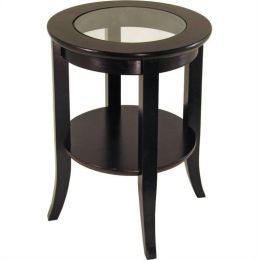 Wood Genoa Round End Table with Glass Top; Espresso Finish