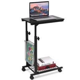 Height Adjustable Sofa Side Table Snack End Slide Under Table Rolling Casters