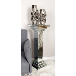 12" x 36" Silver Wood Mirrored Pedestal Table; 1-Piece