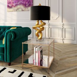 Kreamer Metal and Glass Mirrored End Table; Gold