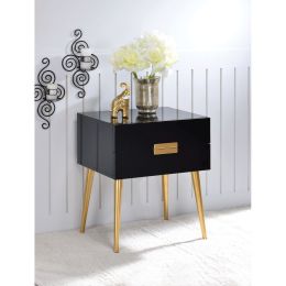 Denvor Square End Table with Drawers; Black & Gold- Saltoro Sherpi