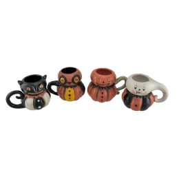 Set of 4 Vintage Style Halloween Porcelain Mugs