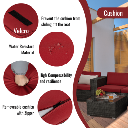 Outdoor Garden Patio Furniture 5-Piece Brown PE Rattan Wicker Sectional Cushioned Sofa Sets