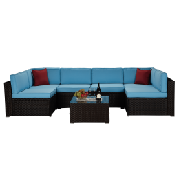 Outdoor Garden Patio Furniture 7-Piece  PE Rattan Wicker Sectional Cushioned Sofa Sets