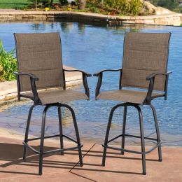 360 Degree Rotating Outdoor Bar Stool Upholstered Counter Stool - Brown; 2-Pack
