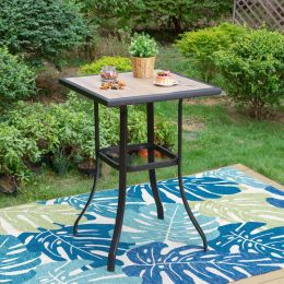 Terrace Bar; Outdoor Bar High Dining Table with Faux Wood Top and Metal Frame; Brown