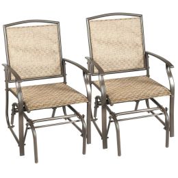 2PCS Patio Swing Single Glider Chair Rocking Seating Steel Frame Garden Brown