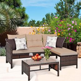3 Pieces Patio Sofa Set Outdoor Modular Conversation Set Rattan Wicker