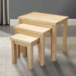 19; 16; 13 Inch Rectangular 3 Piece Nesting End Side Table Set; Rubberwood; Natural Brown