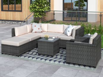 8 Piece Rattan Sectional Seating Group with Cushions;  Patio Furniture Sets;  Outdoor Wicker Sectional