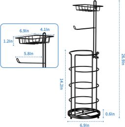 Toilet Paper Roll Holder; Floor Standing for 4 Large Rolls; Metallic Black