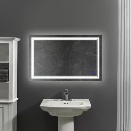 40 x 24 Inch Frameless LED Illuminated Bathroom Wall Mirror; Touch Button Defogger; Rectangular; Silver