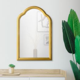 Arched Top Handcrafted Metal Encased Accent Wall Mirror; Antique Gold
