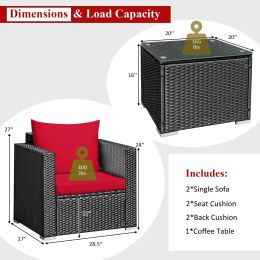 3 Pcs Patio wicker Furniture Set with Cushion
