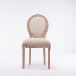 French Style Solid Wood Frame Antique Painting Linen Fabric Oval Back Dining Chair; Set of 2; Cream