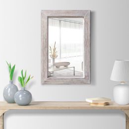Rectangular Wooden Frame Wall Mirror; Grain Details; Antique White