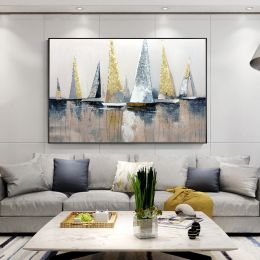 100% Hand Painted Abstract Modern Boat Pictures Art Oil Painting On Canvas Wall Art Wall Painting For Living Room Home Decoration