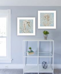 "Coral Seahorse Collection" 2-Piece Vignette By Cindy Jacobs; Ready to Hang Framed Print; White Frame