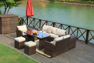Direct Wicker 7 PCS Outdoor PE Rattan Wicker Sofa Rattan Patio Garden Furniture;  With Wide Cabinet;  Gray