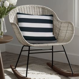 20 x 20 Modern Square Cotton Accent Throw Pillow; Classic Block Stripes; Black; White