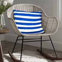 20 x 20 Modern Square Cotton Accent Throw Pillow; Screen Printed Stripes Pattern; Blue; White