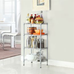 Rectangle Carbon Steel Metal Assembly 4-Shelf Storage Rack Silver Gray RT