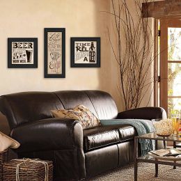 "Beer Time Collection" 3-Piece Vignette By Deb Strain; Printed Wall Art; Ready To Hang Framed Poster; Black Frame