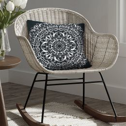 20 x 20 Modern Square Cotton Accent Throw Pillow; Mandala Design Pattern; Black; White