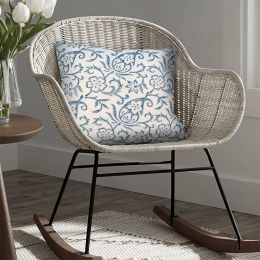 18 x 18 Square Accent Pillow; Paisley Floral Pattern; Soft Cotton Cover; Soft Polyester Filling; Blue; White