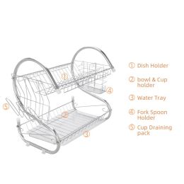2 Tier Dish Drying Rack Drainer Stainless Steel Kitchen Cutlery Holder Shelf
