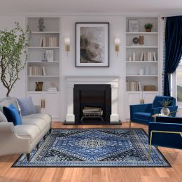 Gabriella Medallion Blue; Brown; Beige and Ivory Viscose Area Rug 8x10