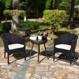 Outdoor Dining Wicker Chairs Patio Garden Furniture with Seat Cushions; Weave Rattan Armchair 1 PC (Black)
