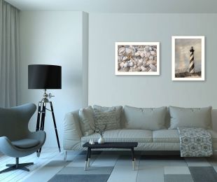 "Cape Hatteras Lighthouse and Sea Shells Collection" 2-Piece Vignette By Lori Deiter; Printed Wall Art; Ready To Hang Framed Poster; White Frame