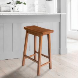 24 Inch Handcrafted Rubberwood Counter Stool; Backless; Armless Seat; Walnut Brown