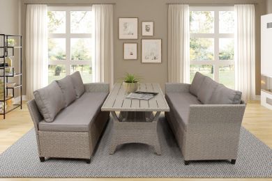 Patio Outdoor Furniture PE Rattan Wicker Conversation Set All-Weather Sectional Sofa Set with Table & Soft Cushions (Brown)