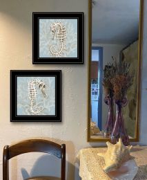 "Coral Seahorse Collection" 2-Piece Vignette By Cindy Jacobs; Ready to Hang Framed Print; Black Frame