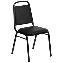 HERCULES Series Trapezoidal Back Stacking Banquet Chair in Black Vinyl - Black Frame