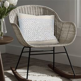 20 x 20 Square Cotton Accent Throw Pillow; Soft Banded Braided Patchwork; White; Cream