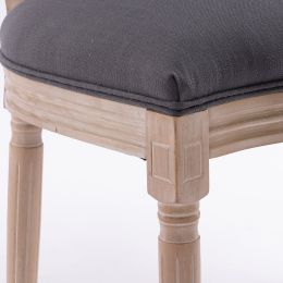 French Style Solid Wood Frame Antique Painting Linen Fabric Oval Back Dining Chair; Set of 2; grey