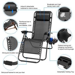 2Packs Zero Gravity Lounge Chair with Dual Side Tray 330lbs Load Foldable Recliner Chair