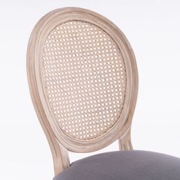 French Style Solid Wood Frame Antique Painting Linen Fabric Rattan Back Dining Chair; Set of 2; greyBedroom/Home Office; White/Blue/Floral; Set of 2.